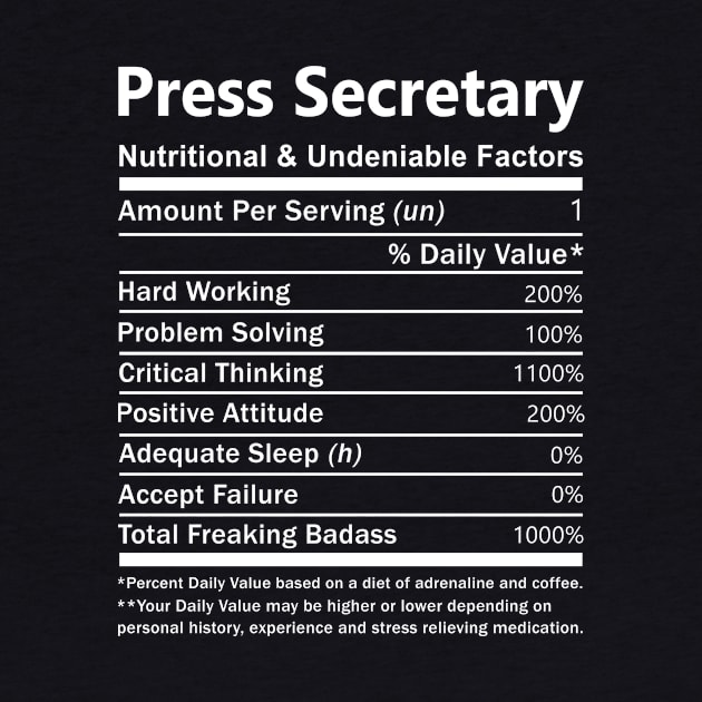 Press Secretary T Shirt - Nutritional and Undeniable Factors Gift Item Tee by Ryalgi